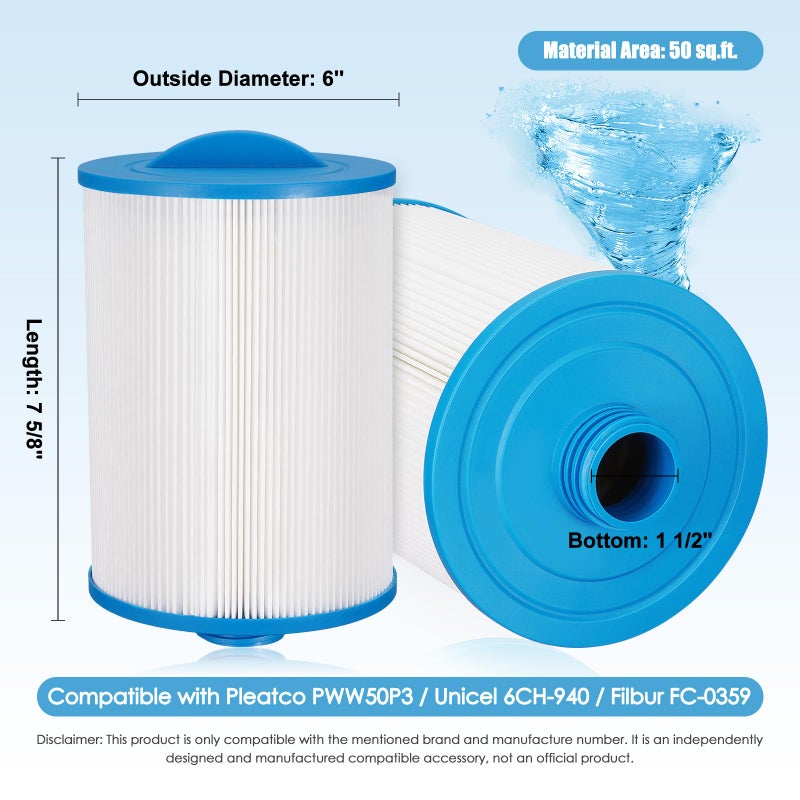 LVJUSEN PWW50P3 Spa Filter Replacement for Pleatco Pure PWW50P3/Unicel 6CH-940 Spa Filter/Viking Spa Filter/Waterway 817-0050/Filbur FC-0359,25252,03FIL1400 - Image 3
